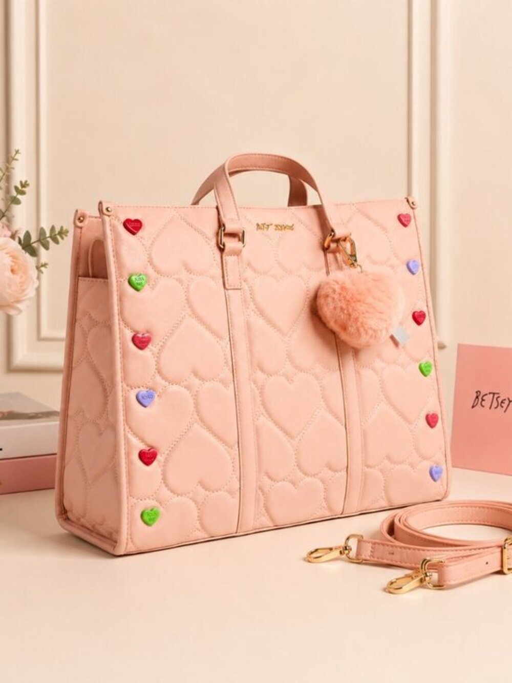 Betsey Johnson Pink Candy Heart Satchel Crossbody NWT